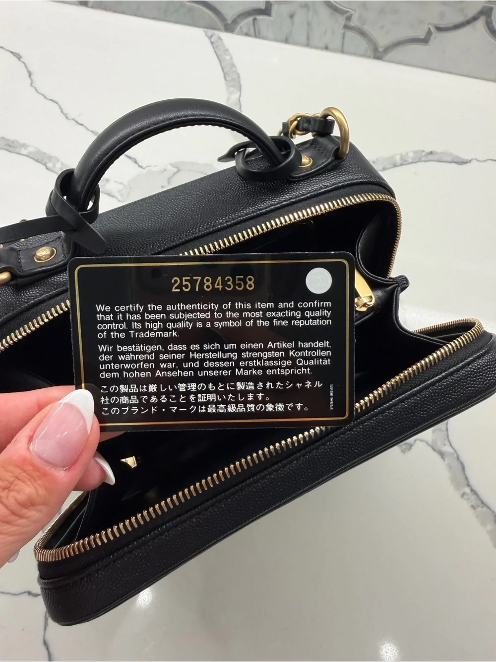 CHANEL Black Caviar Filigree Vanity Crossbody